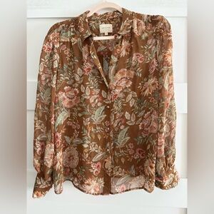 Sezane Floral Print Blouse in Brown and Pink